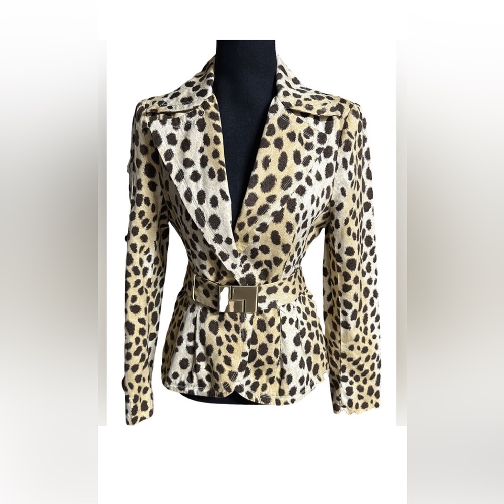 L.A.M.B. Leopard Print Belted Blazer - Beige Black